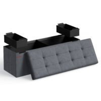 Förvaringsottoman, hopfällbar förvaringsbänk i sammet, 15 x 43,3 x 15 tum, skiffergrå