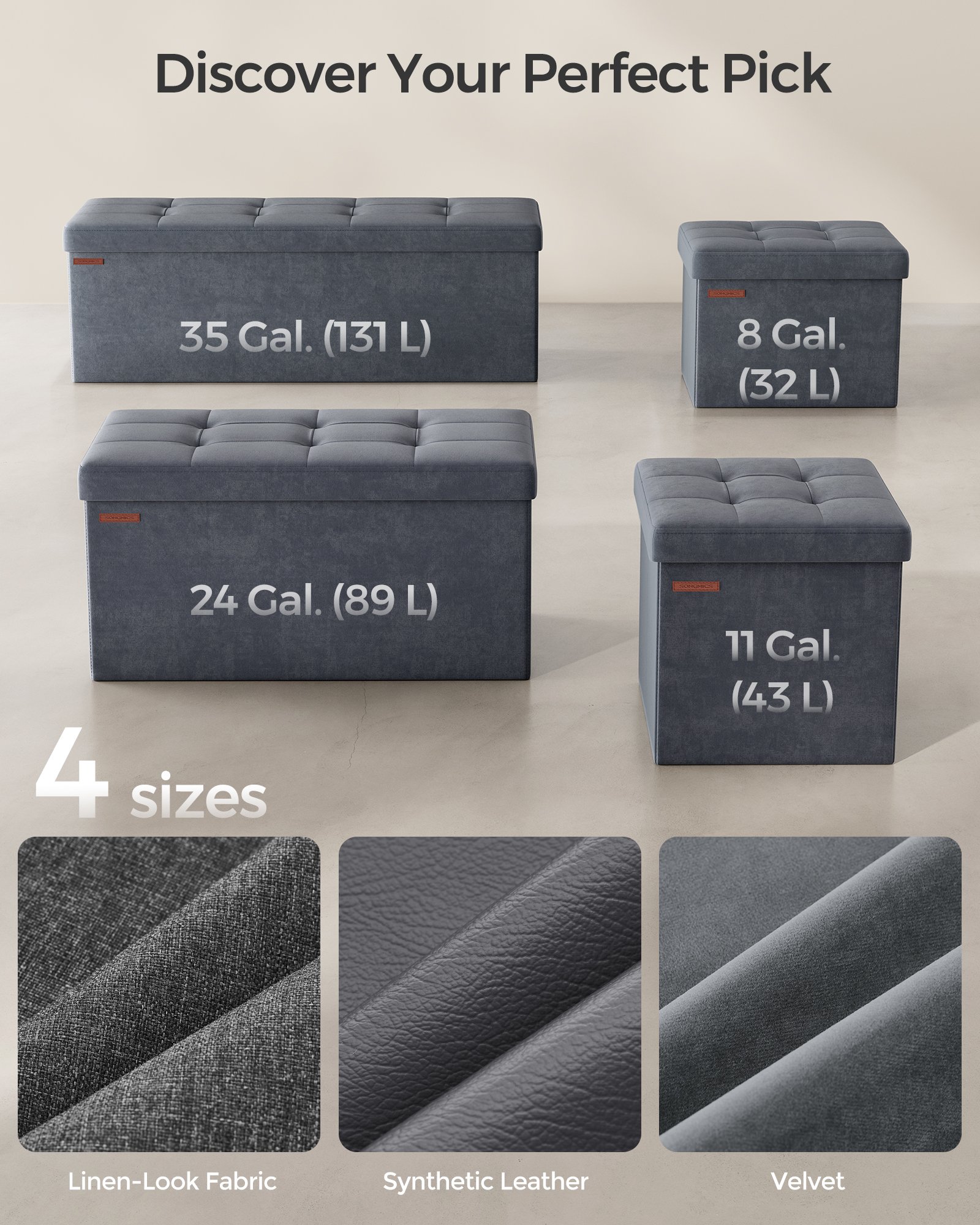 Förvaringsottoman, hopfällbar förvaringsbänk i sammet, 15 x 43,3 x 15 tum, skiffergrå 6 Förvaringsottoman, hopfällbar förvaringsbänk i sammet, 15 x 43,3 x 15 tum, skiffergrå - Bild 6