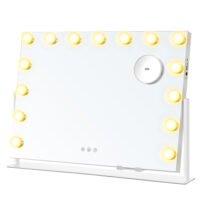 Sminkspegel med belysning, 58 x 43 cm, sminkspegel med 15 LED-lampor, mattvit
