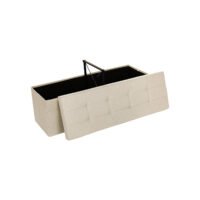 SONGMICS Foldable Storage Ottoman, Tufted Bench, Foot Stool with Lid, Imitation Linen Fabric, 120L, Hold Up to 300 kg, 110 x 38 x 38 cm (L x W x H), Beige LSF77BE