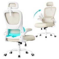 Kontorsstol, Ergonomisk nätstol för skrivbord, Justerbart nackstöd, Sandbeige