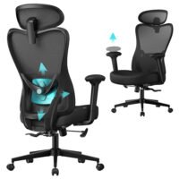 Ergonomisk kontorsstol, justerbart nackstöd och svankstöd, justerbar höjd, bläcksvart