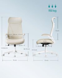 Kontorsstol, Skrivbordsstol, Ergonomiskt ryggstöd, Höjdjusterbart, Uppfällbara armstöd, Cappuccino Beige - Bild 6