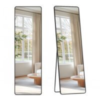 Helkroppsspegel, 150 x 40 cm, rektangel med stativ, aluminiumram, bläcksvart