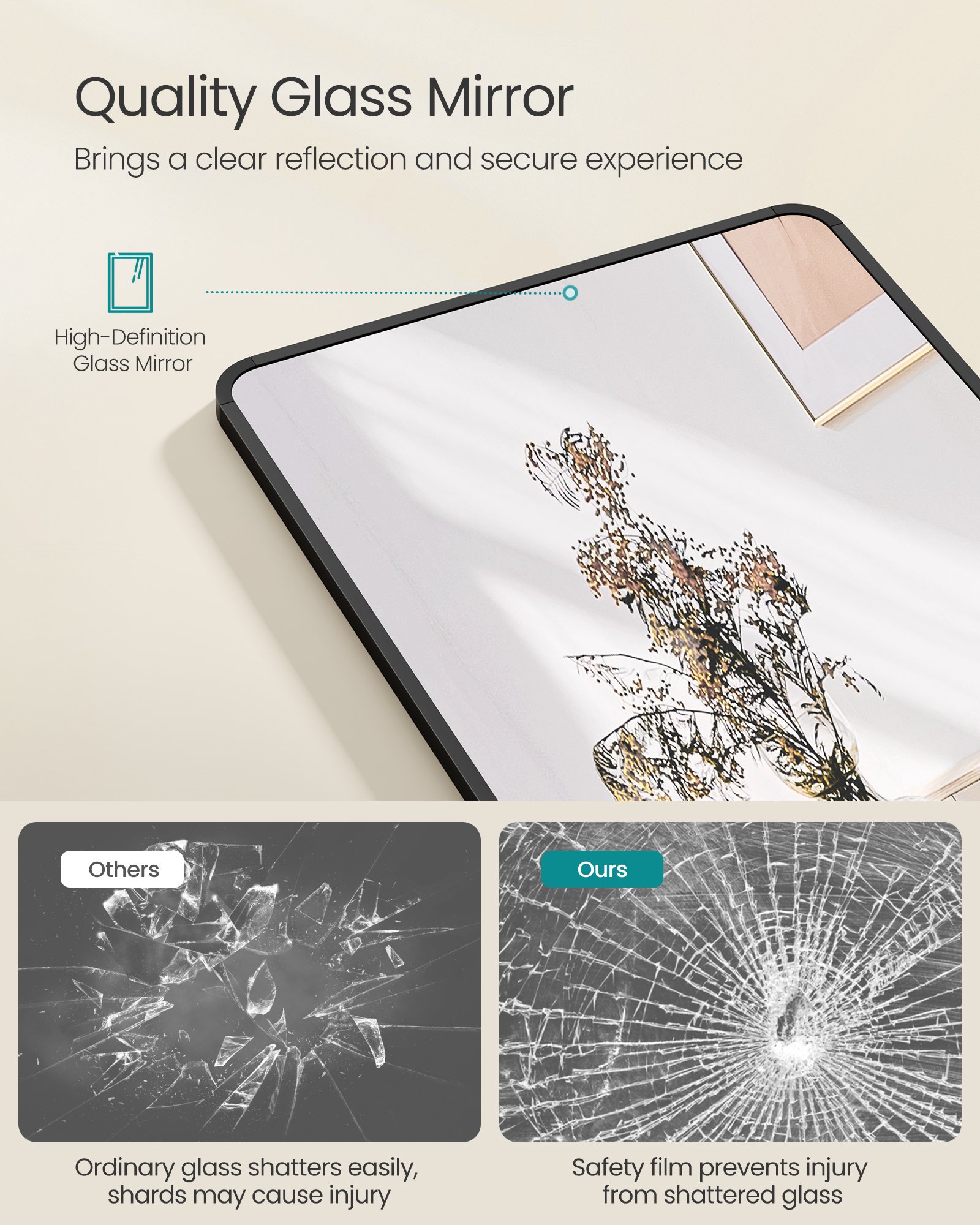 Helkroppsspegel, 150 x 40 cm, rektangel med stativ, aluminiumram, bläcksvart 5 Helkroppsspegel, 150 x 40 cm, rektangel med stativ, aluminiumram, bläcksvart - Bild 5