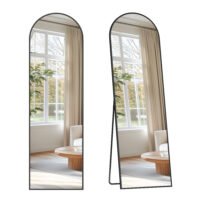 Helkroppsspegel, 150 x 40 cm, välvd med stativ, aluminiumram, bläcksvart