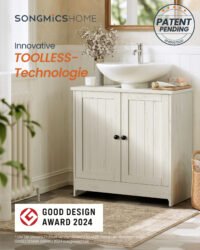 SONGMICS HOME Bathroom Under Sink Cabinet, Superfast Toolless Assembly, Floor Standing Storage Cupboard Basin Unit, Adjustable Shelf, for Washbasins with/without Pedestal, Rustic White BBC223WJ01