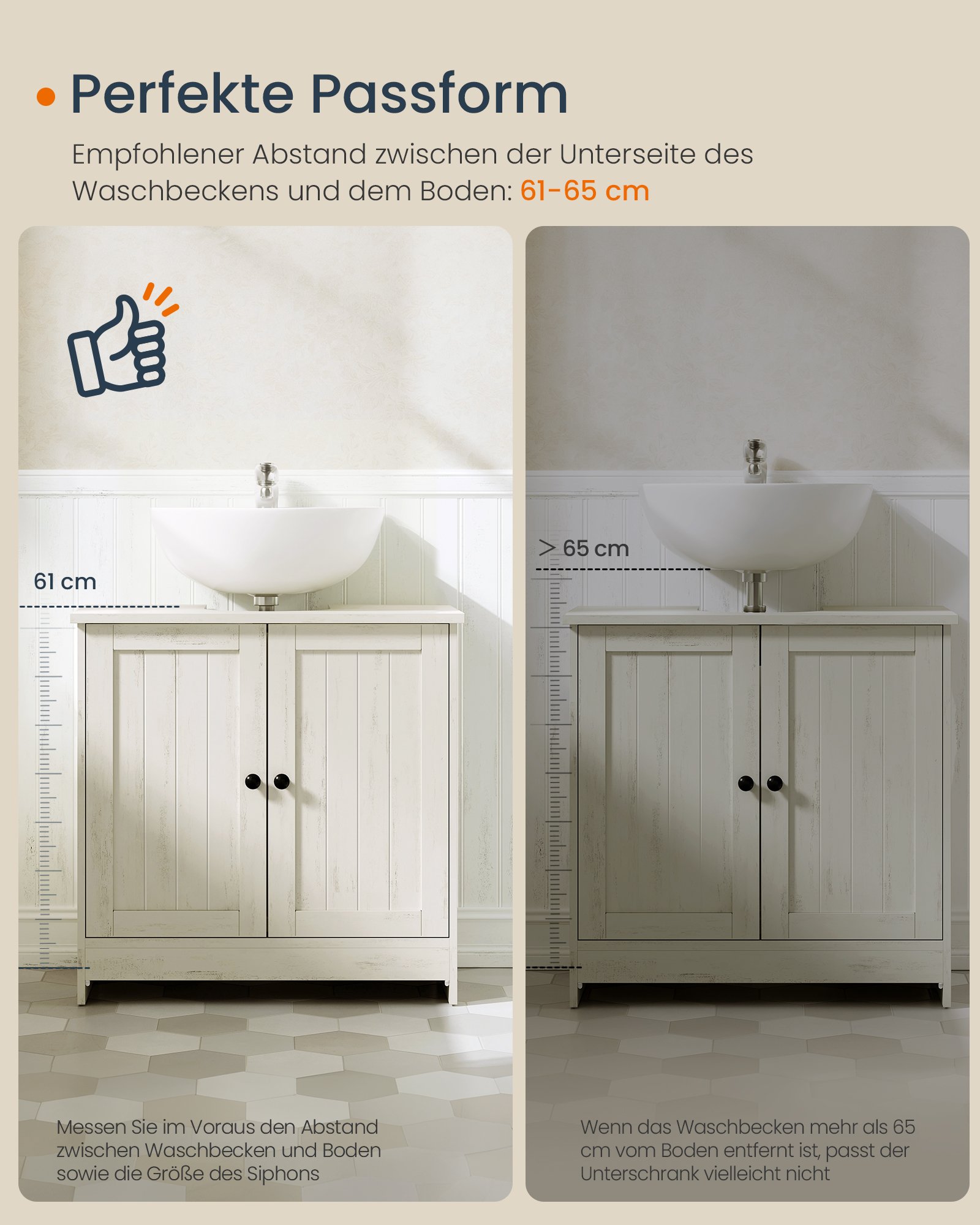 SONGMICS HOME Bathroom Under Sink Cabinet, Superfast Toolless Assembly, Floor Standing Storage Cupboard Basin Unit, Adjustable Shelf, for Washbasins with/without Pedestal, Rustic White BBC223WJ01 7 SONGMICS HOME Bathroom Under Sink Cabinet, Superfast Toolless Assembly, Floor Standing Storage Cupboard Basin Unit, Adjustable Shelf, for Washbasins with/without Pedestal, Rustic White BBC223WJ01 - Bild 7