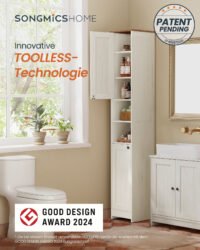 SONGMICS HOME BBC667WJ01 Bathroom Cabinet, Toolless Technology, Super Fast Tool-Free Assembly, Narrow Bathroom Cabinet, Adjustable Shelves, Living Room, Hallway, 30 x 30 x 170 cm, Vintage White