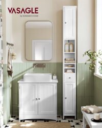 VASAGLE Tall Bathroom Cabinet, Slim Bathroom Storage Cabinet, Freestanding Narrow Storage Unit with Adjustable Shelves, Drawer, Open Compartments, for Small Spaces, Modern, Cloud White BBC765W01