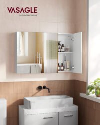 VASAGLE Mirror Cabinet Bathroom Cabinet Storage Cabinet with 3 Doors Bathroom 15 x 90 x 60 cm with Adjustable Shelves Modern White BBK032W01