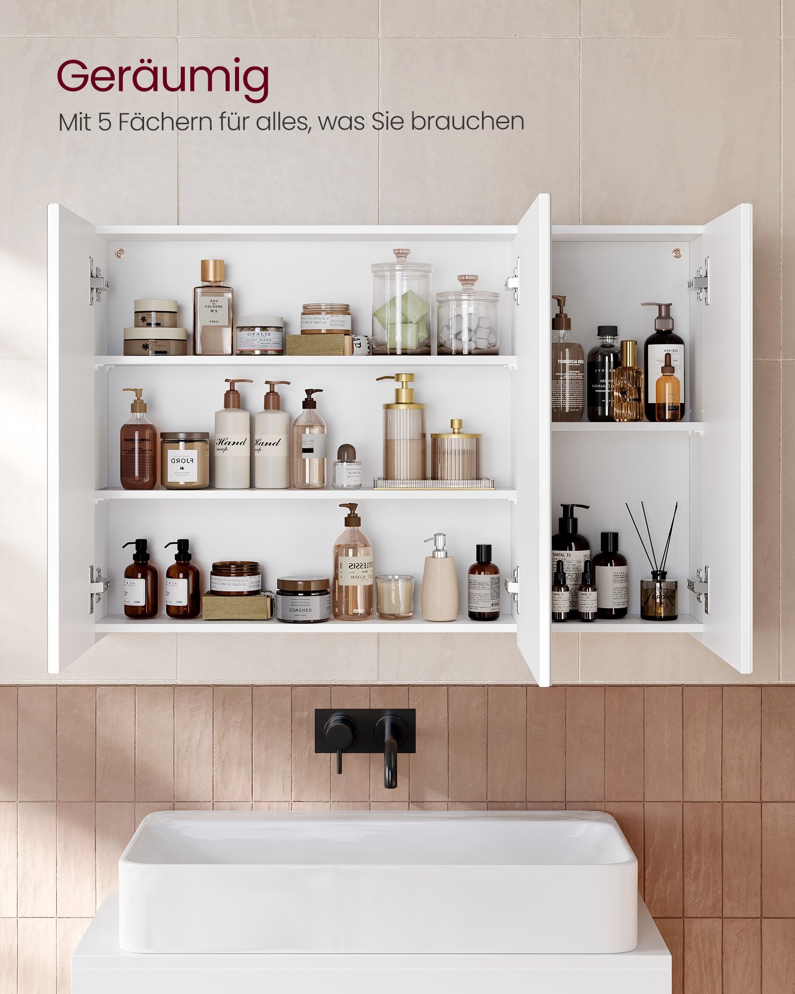 VASAGLE Mirror Cabinet Bathroom Cabinet Storage Cabinet with 3 Doors Bathroom 15 x 90 x 60 cm with Adjustable Shelves Modern White BBK032W01 2 VASAGLE Mirror Cabinet Bathroom Cabinet Storage Cabinet with 3 Doors Bathroom 15 x 90 x 60 cm with Adjustable Shelves Modern White BBK032W01 - Bild 2