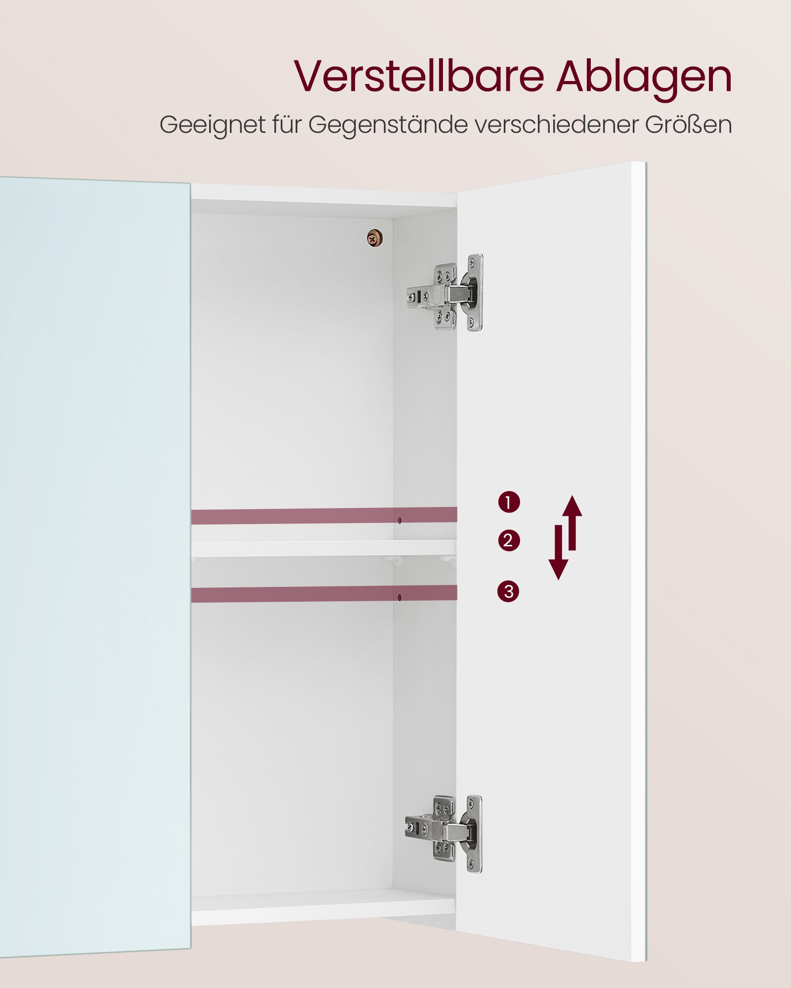 VASAGLE Mirror Cabinet Bathroom Cabinet Storage Cabinet with 3 Doors Bathroom 15 x 90 x 60 cm with Adjustable Shelves Modern White BBK032W01 4 VASAGLE Mirror Cabinet Bathroom Cabinet Storage Cabinet with 3 Doors Bathroom 15 x 90 x 60 cm with Adjustable Shelves Modern White BBK032W01 - Bild 4