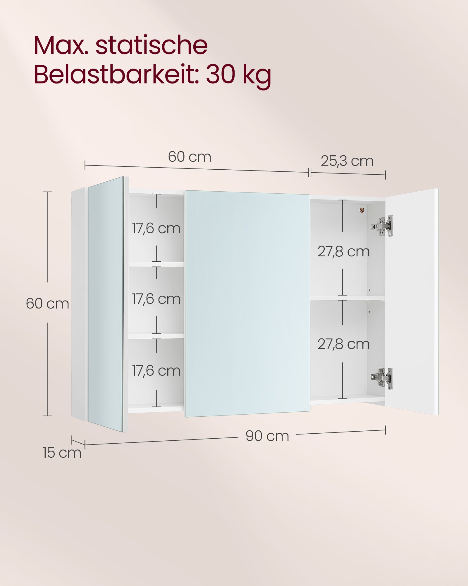 VASAGLE Mirror Cabinet Bathroom Cabinet Storage Cabinet with 3 Doors Bathroom 15 x 90 x 60 cm with Adjustable Shelves Modern White BBK032W01 5 VASAGLE Mirror Cabinet Bathroom Cabinet Storage Cabinet with 3 Doors Bathroom 15 x 90 x 60 cm with Adjustable Shelves Modern White BBK032W01 - Bild 5