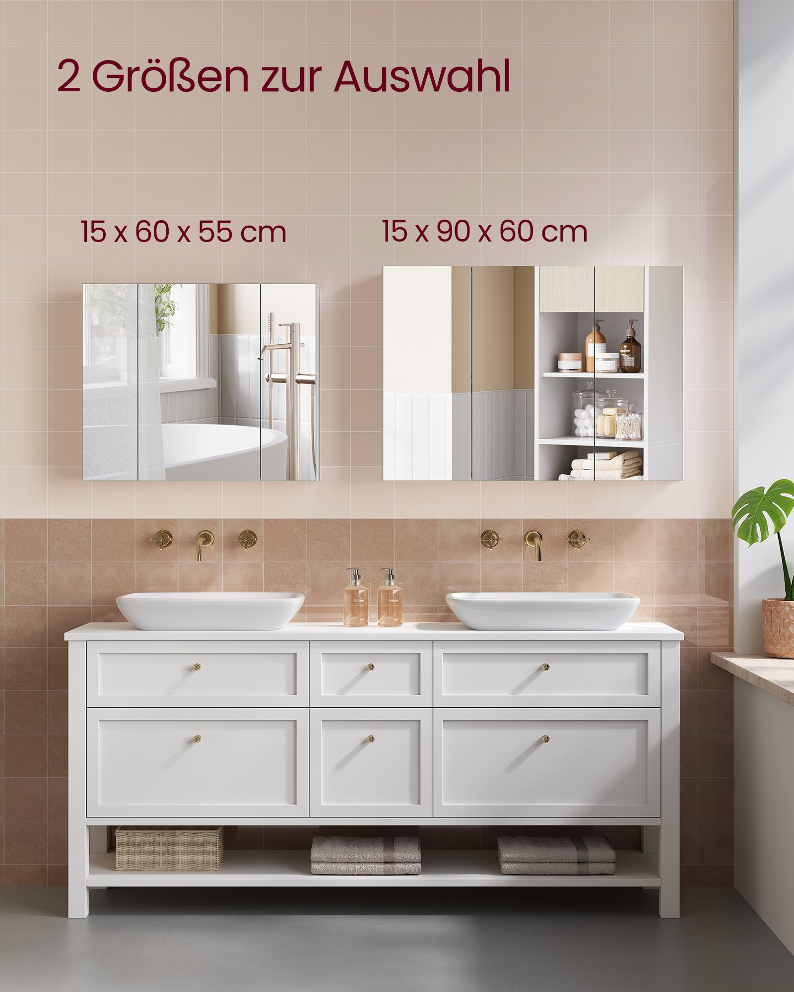 VASAGLE Mirror Cabinet Bathroom Cabinet Storage Cabinet with 3 Doors Bathroom 15 x 90 x 60 cm with Adjustable Shelves Modern White BBK032W01 6 VASAGLE Mirror Cabinet Bathroom Cabinet Storage Cabinet with 3 Doors Bathroom 15 x 90 x 60 cm with Adjustable Shelves Modern White BBK032W01 - Bild 6
