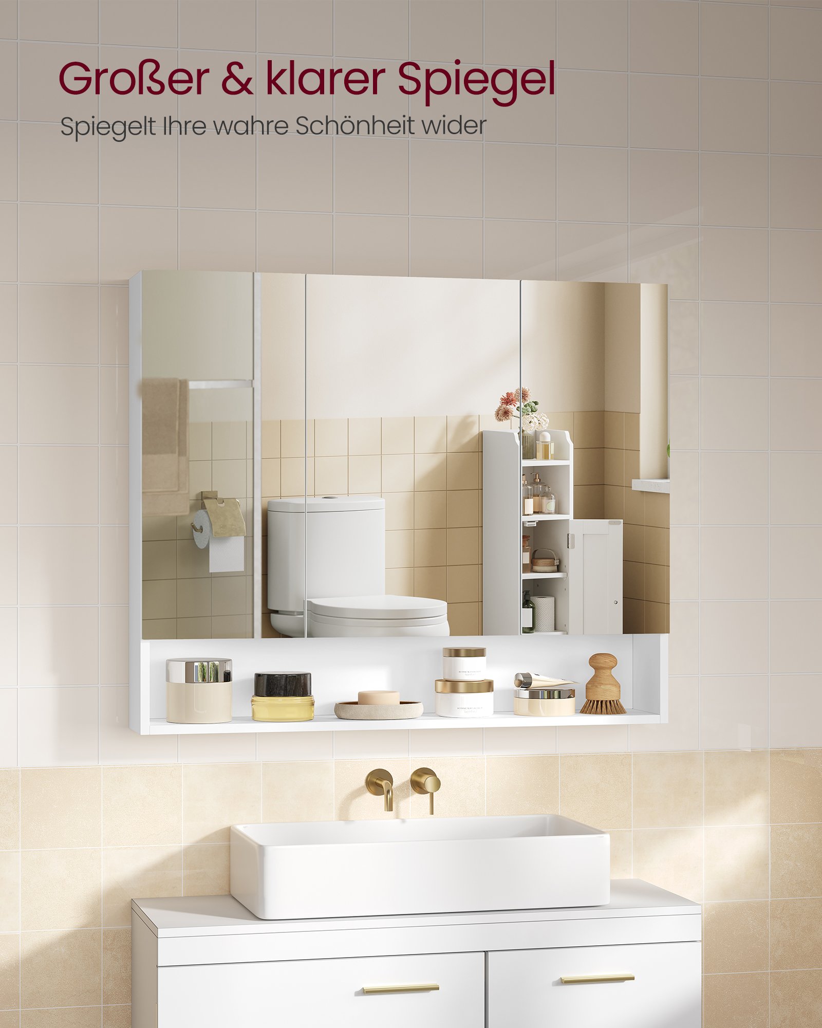 VASAGLE KAILYN Collection - Medicine Cabinet Mirror, Bathroom Wall Mirror Cabinet with Storage, Open Compartment, Adjustable Shelves, 6.5 x 35.4 x 29.5 Inches, Cloud White BBK130W01 2 VASAGLE KAILYN Collection - Medicine Cabinet Mirror, Bathroom Wall Mirror Cabinet with Storage, Open Compartment, Adjustable Shelves, 6.5 x 35.4 x 29.5 Inches, Cloud White BBK130W01 - Bild 2