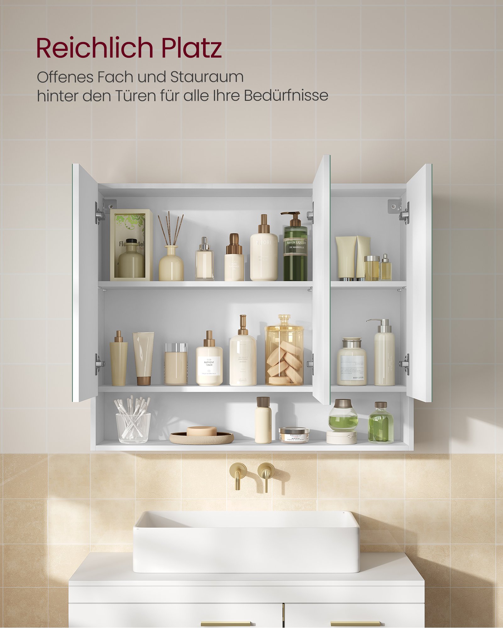 VASAGLE KAILYN Collection - Medicine Cabinet Mirror, Bathroom Wall Mirror Cabinet with Storage, Open Compartment, Adjustable Shelves, 6.5 x 35.4 x 29.5 Inches, Cloud White BBK130W01 3 VASAGLE KAILYN Collection - Medicine Cabinet Mirror, Bathroom Wall Mirror Cabinet with Storage, Open Compartment, Adjustable Shelves, 6.5 x 35.4 x 29.5 Inches, Cloud White BBK130W01 - Bild 3