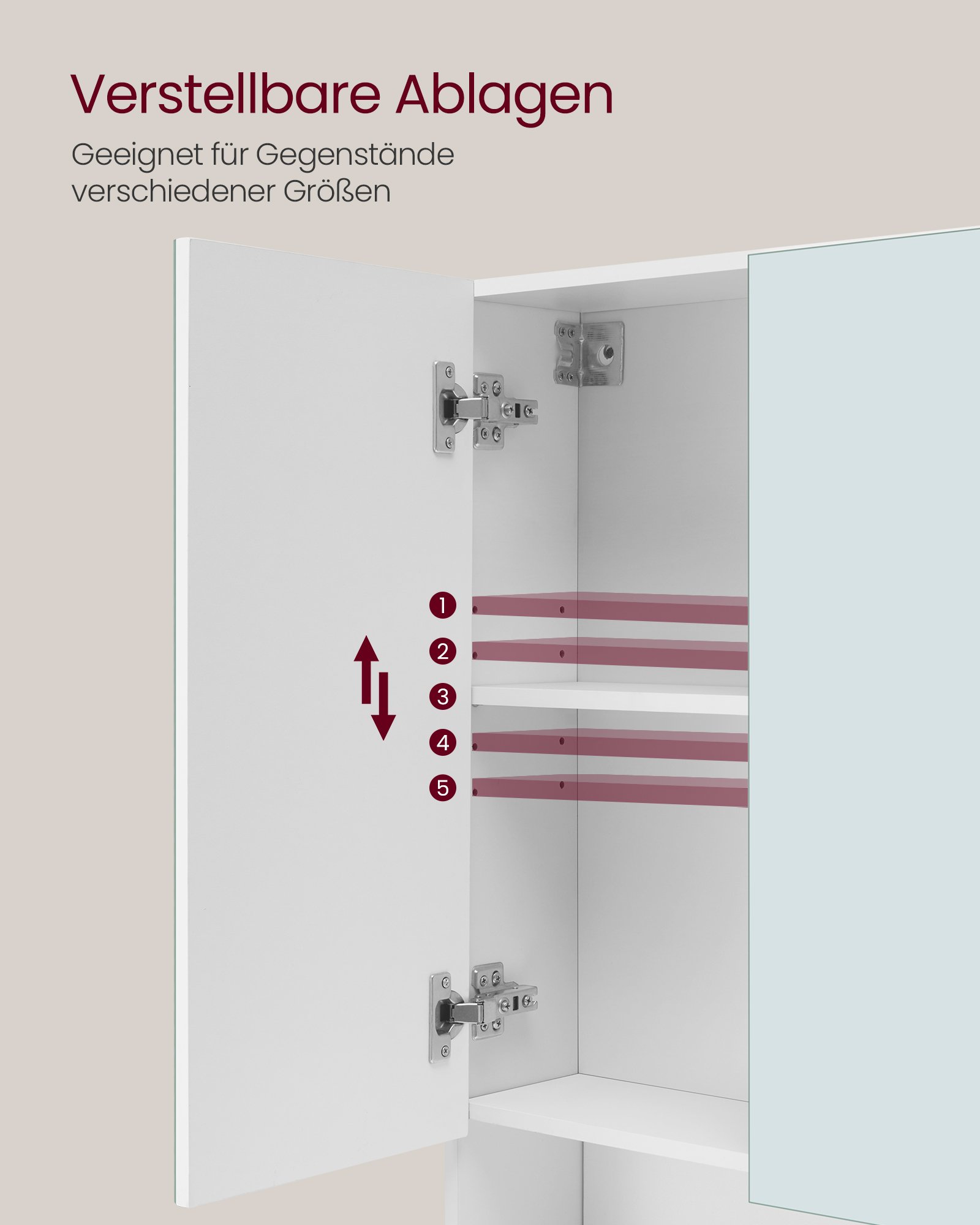 VASAGLE KAILYN Collection - Medicine Cabinet Mirror, Bathroom Wall Mirror Cabinet with Storage, Open Compartment, Adjustable Shelves, 6.5 x 35.4 x 29.5 Inches, Cloud White BBK130W01 4 VASAGLE KAILYN Collection - Medicine Cabinet Mirror, Bathroom Wall Mirror Cabinet with Storage, Open Compartment, Adjustable Shelves, 6.5 x 35.4 x 29.5 Inches, Cloud White BBK130W01 - Bild 4
