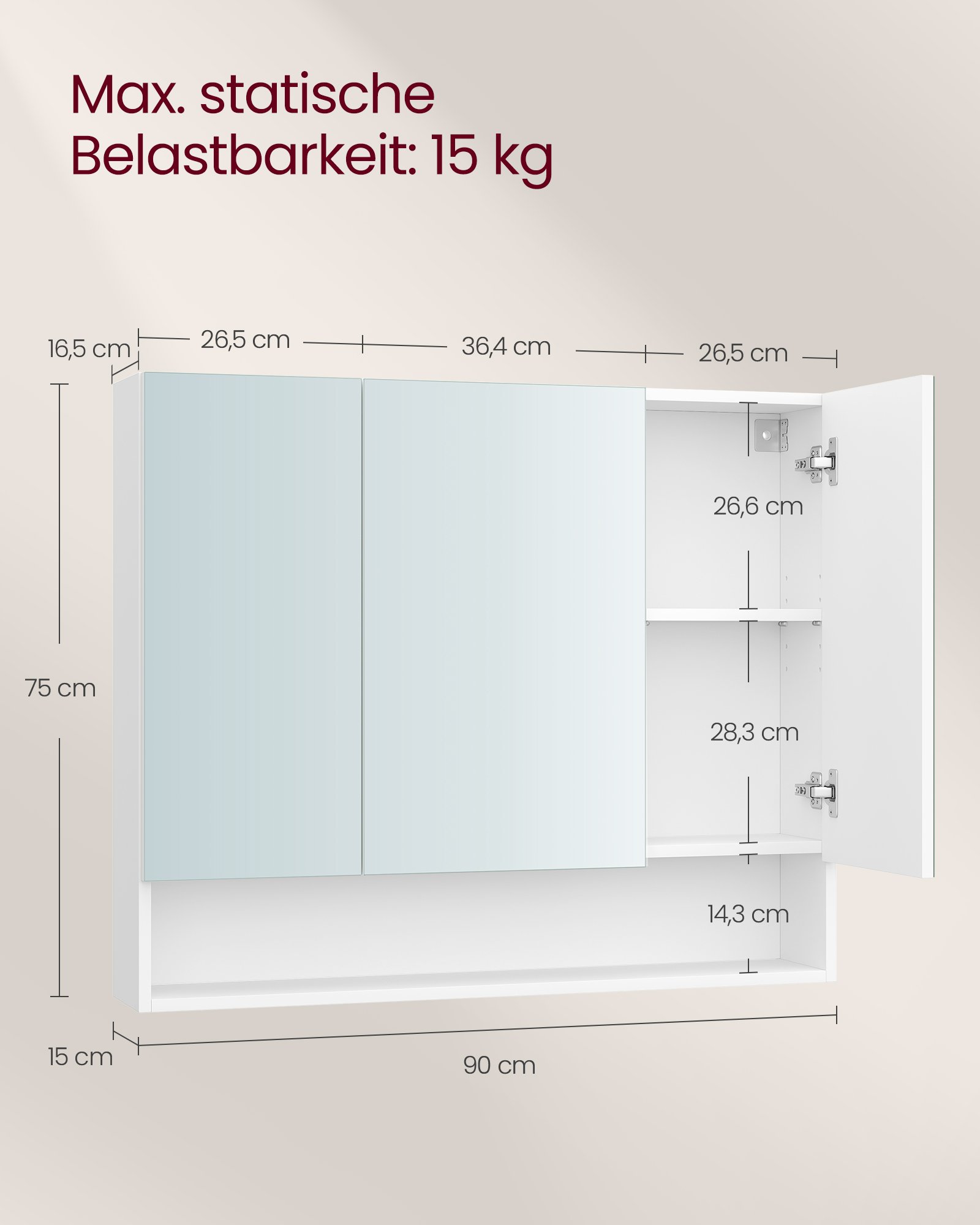 VASAGLE KAILYN Collection - Medicine Cabinet Mirror, Bathroom Wall Mirror Cabinet with Storage, Open Compartment, Adjustable Shelves, 6.5 x 35.4 x 29.5 Inches, Cloud White BBK130W01 5 VASAGLE KAILYN Collection - Medicine Cabinet Mirror, Bathroom Wall Mirror Cabinet with Storage, Open Compartment, Adjustable Shelves, 6.5 x 35.4 x 29.5 Inches, Cloud White BBK130W01 - Bild 5