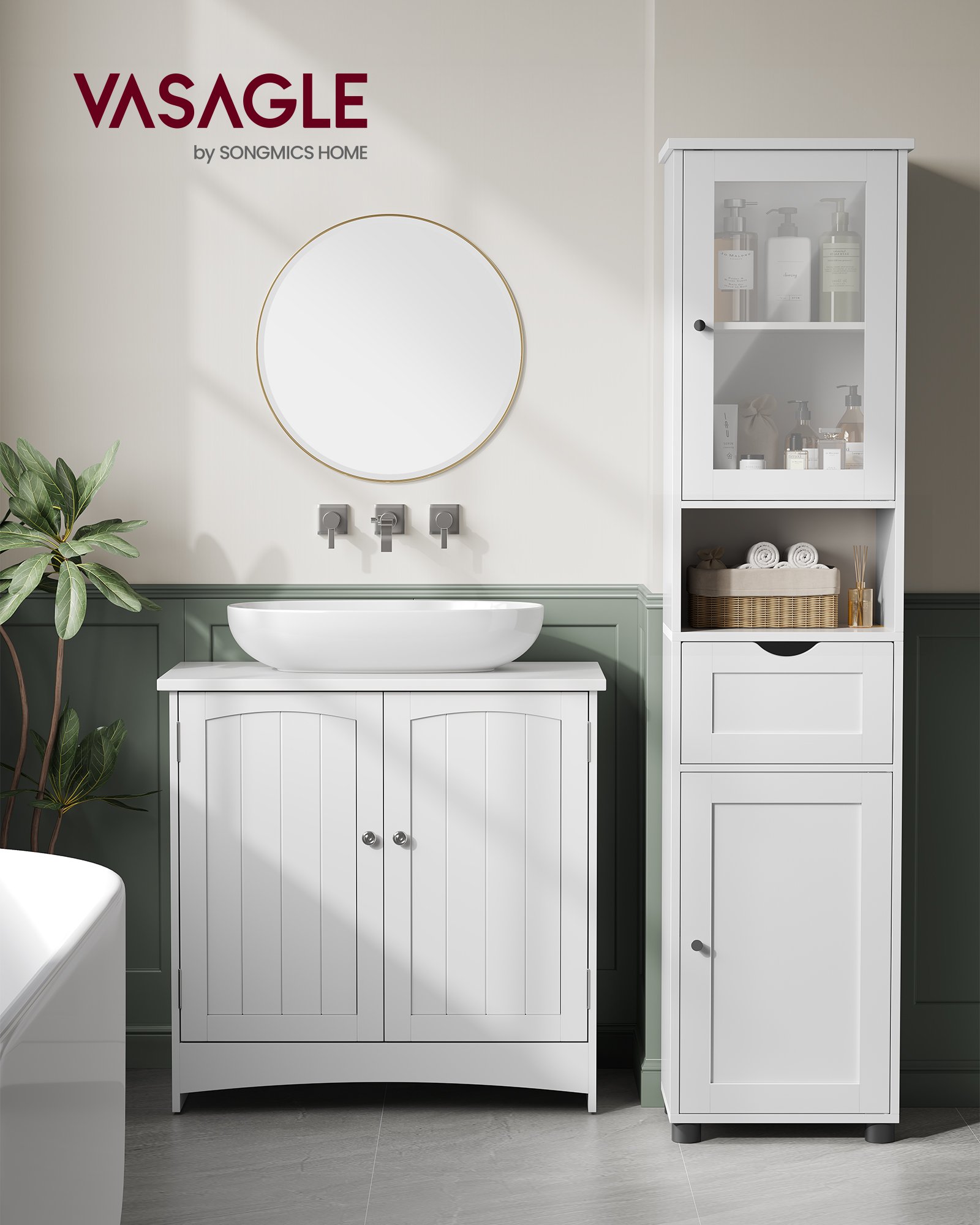 Tall Bathroom Cabinet, Slim Bathroom Storage Cupboard, Open Shelf, Glass Door, Adjustable Shelves, Space-Saving, White 2 Tall Bathroom Cabinet, Slim Bathroom Storage Cupboard, Open Shelf, Glass Door, Adjustable Shelves, Space-Saving, White - Bild 2