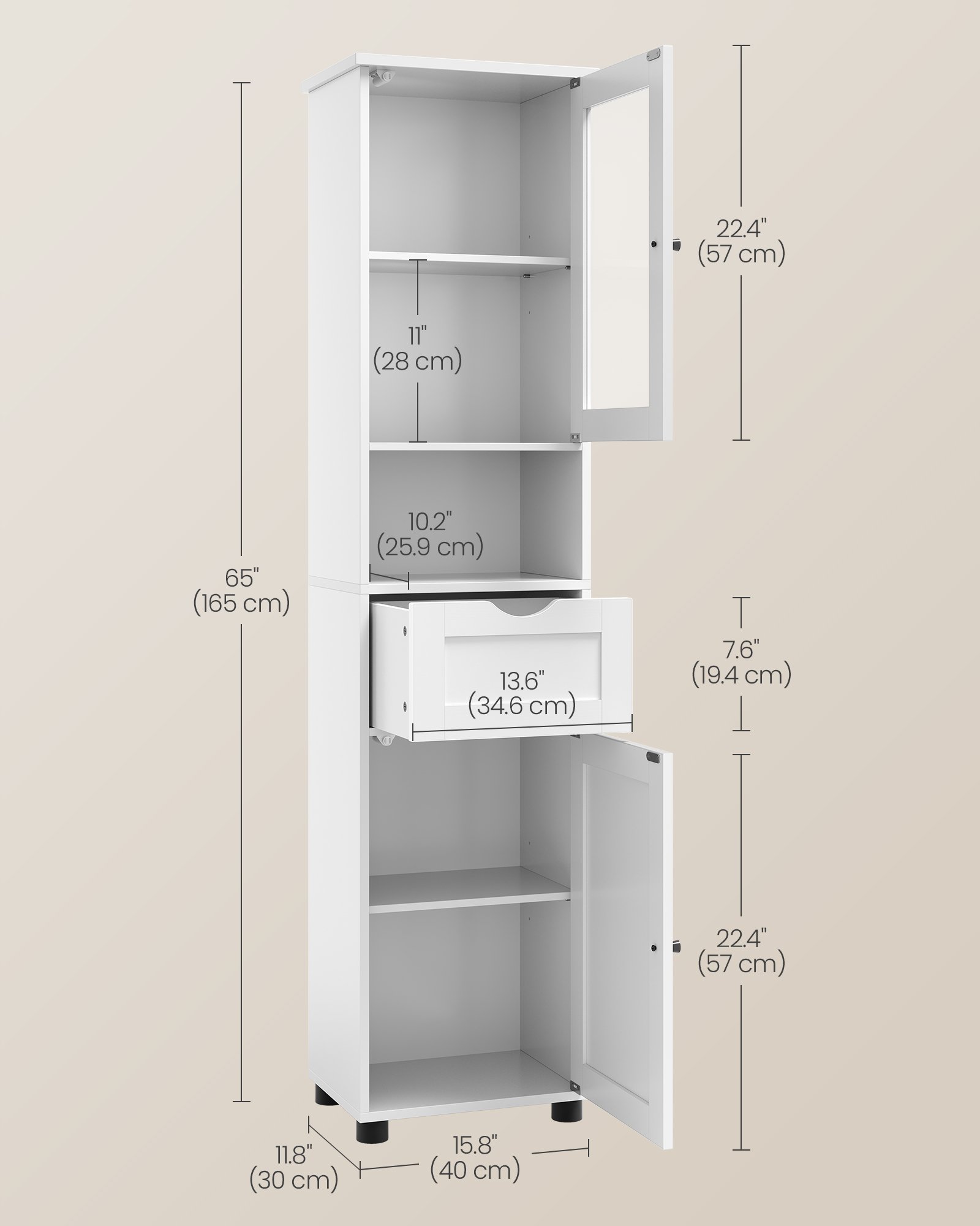 Tall Bathroom Cabinet, Slim Bathroom Storage Cupboard, Open Shelf, Glass Door, Adjustable Shelves, Space-Saving, White 5 Tall Bathroom Cabinet, Slim Bathroom Storage Cupboard, Open Shelf, Glass Door, Adjustable Shelves, Space-Saving, White - Bild 5