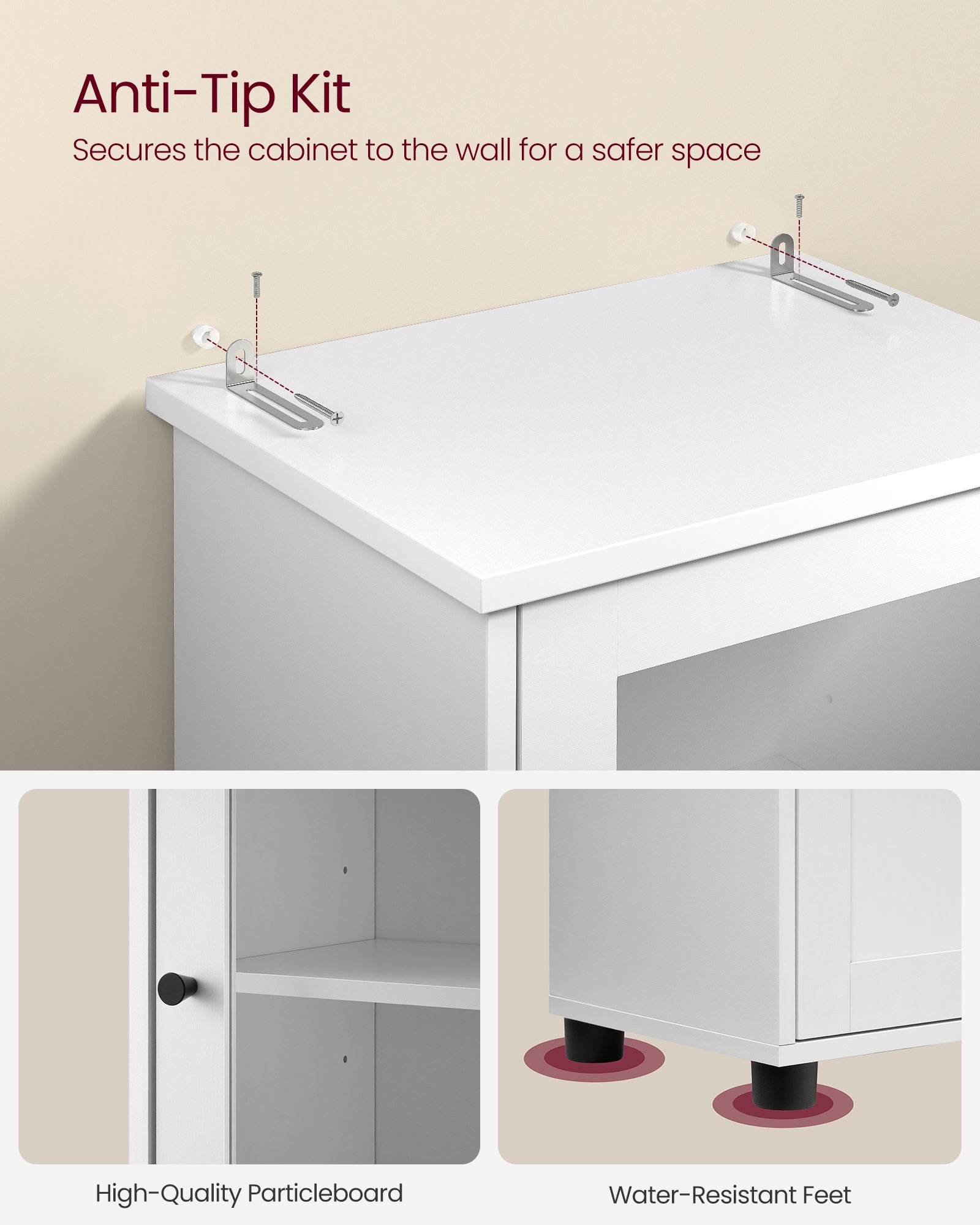 Tall Bathroom Cabinet, Slim Bathroom Storage Cupboard, Open Shelf, Glass Door, Adjustable Shelves, Space-Saving, White 6 Tall Bathroom Cabinet, Slim Bathroom Storage Cupboard, Open Shelf, Glass Door, Adjustable Shelves, Space-Saving, White - Bild 6