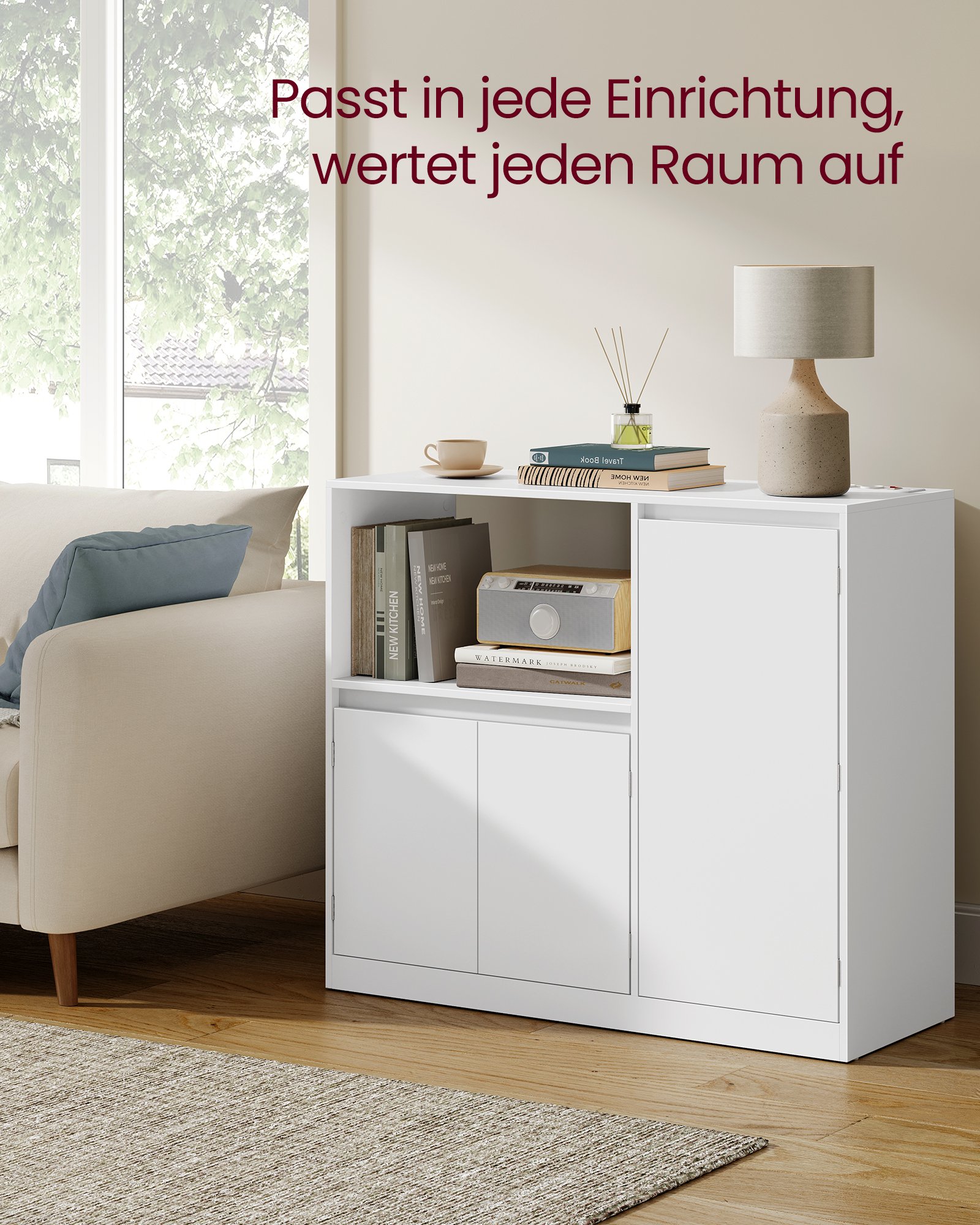 VASAGLE Custos Collection BBK373WB01 Kitchen Cabinet Storage Cabinet Sideboard with Worktop Microwave Shelf with 1 Open Compartment 3 Doors Adjustable Shelves Cloud White 6 VASAGLE Custos Collection BBK373WB01 Kitchen Cabinet Storage Cabinet Sideboard with Worktop Microwave Shelf with 1 Open Compartment 3 Doors Adjustable Shelves Cloud White - Bild 6