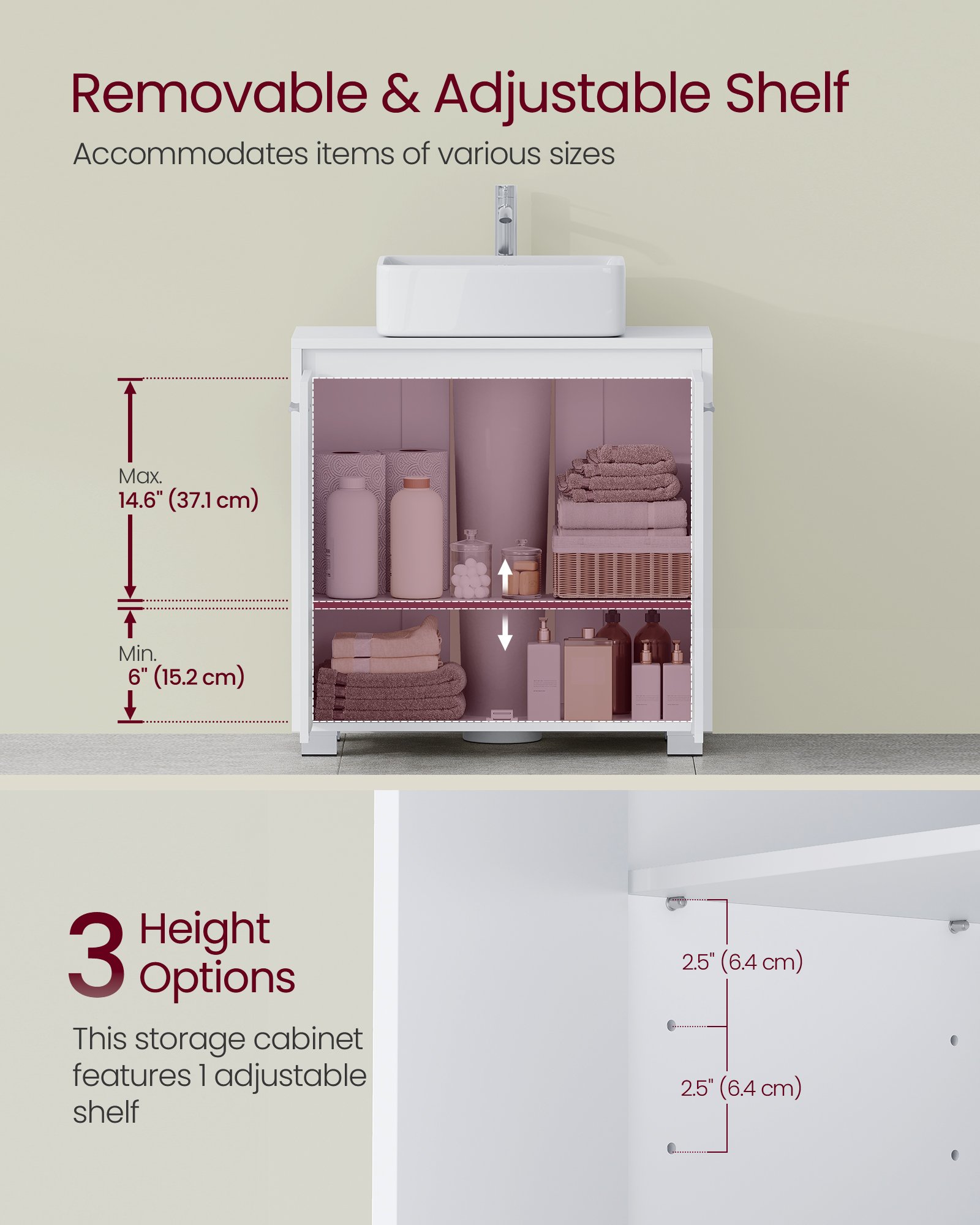 VASAGLE BBK506W01 Under-Sink Storage Unit 2 Compartments Behind the Door Fits Various Washbasins with Legs 30 x 60 x 60 cm Cloud White 3 VASAGLE BBK506W01 Under-Sink Storage Unit 2 Compartments Behind the Door Fits Various Washbasins with Legs 30 x 60 x 60 cm Cloud White - Bild 3