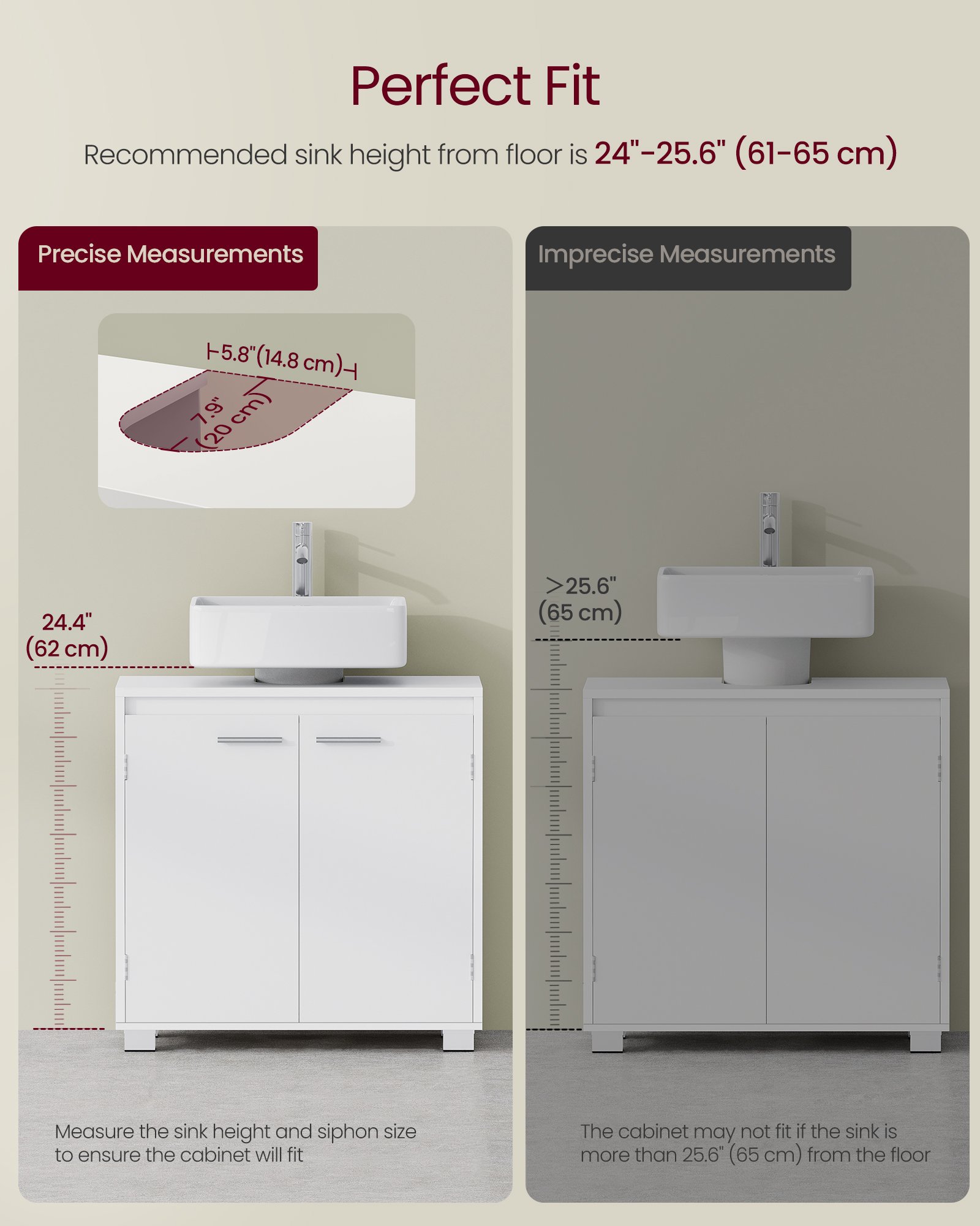 VASAGLE BBK506W01 Under-Sink Storage Unit 2 Compartments Behind the Door Fits Various Washbasins with Legs 30 x 60 x 60 cm Cloud White 7 VASAGLE BBK506W01 Under-Sink Storage Unit 2 Compartments Behind the Door Fits Various Washbasins with Legs 30 x 60 x 60 cm Cloud White - Bild 7