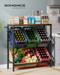 SONGMICS Beverage Crate Rack 2 Tier 6 Crate Storage Rack Each Tier 150kg Steel Drinks Rack Kitchen Living Room Garage Vintage Brown Ink Black BSC363K01