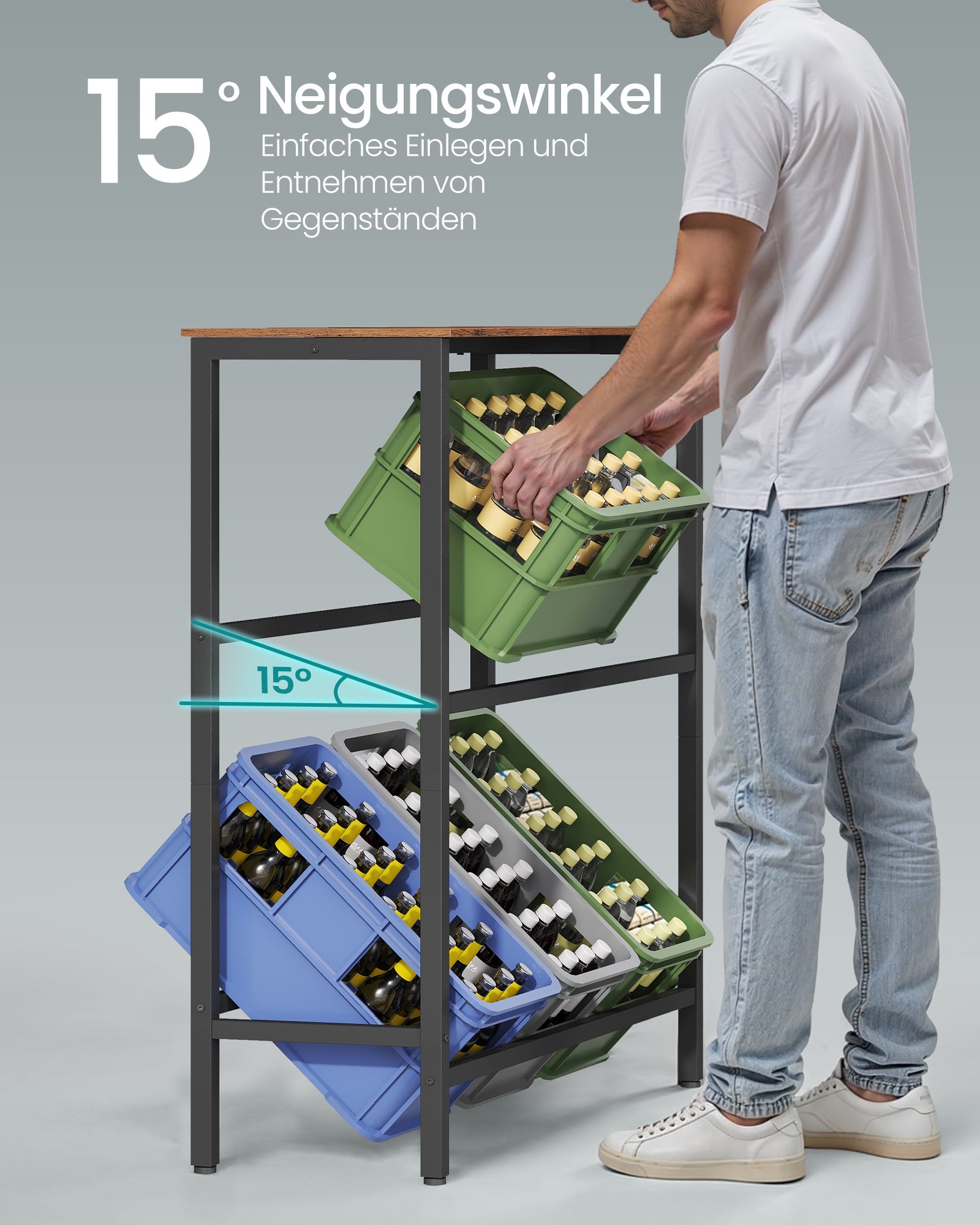 SONGMICS Beverage Crate Rack 2 Tier 6 Crate Storage Rack Each Tier 150kg Steel Drinks Rack Kitchen Living Room Garage Vintage Brown Ink Black BSC363K01 3 SONGMICS Beverage Crate Rack 2 Tier 6 Crate Storage Rack Each Tier 150kg Steel Drinks Rack Kitchen Living Room Garage Vintage Brown Ink Black BSC363K01 - Bild 3