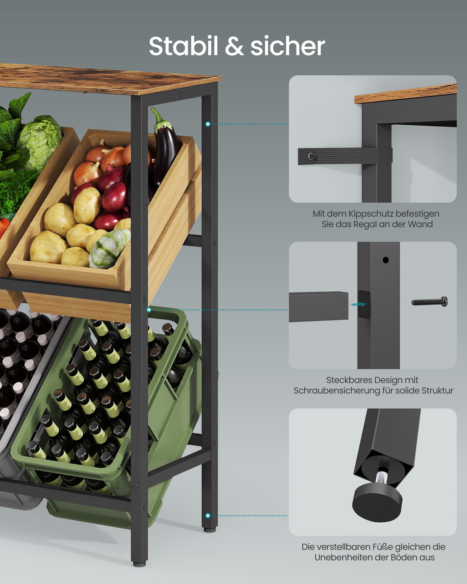 SONGMICS Beverage Crate Rack 2 Tier 6 Crate Storage Rack Each Tier 150kg Steel Drinks Rack Kitchen Living Room Garage Vintage Brown Ink Black BSC363K01 5 SONGMICS Beverage Crate Rack 2 Tier 6 Crate Storage Rack Each Tier 150kg Steel Drinks Rack Kitchen Living Room Garage Vintage Brown Ink Black BSC363K01 - Bild 5