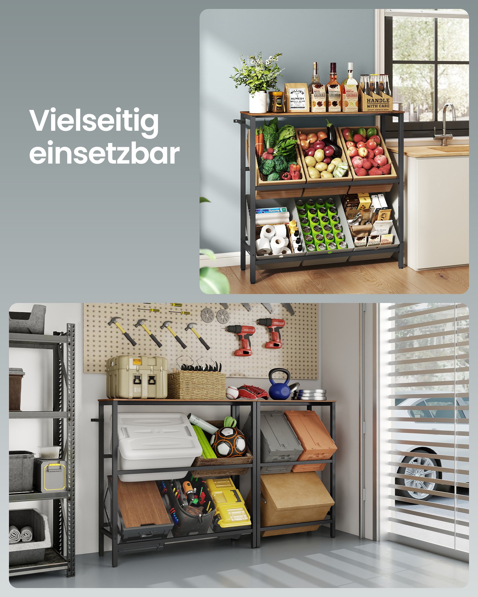 SONGMICS Beverage Crate Rack 2 Tier 6 Crate Storage Rack Each Tier 150kg Steel Drinks Rack Kitchen Living Room Garage Vintage Brown Ink Black BSC363K01 7 SONGMICS Beverage Crate Rack 2 Tier 6 Crate Storage Rack Each Tier 150kg Steel Drinks Rack Kitchen Living Room Garage Vintage Brown Ink Black BSC363K01 - Bild 7