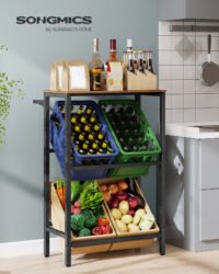 SONGMICS Beverage Crate Rack 2 Tier 4 Crate Storage Rack Each Tier Load 150kg Steel Drinks Rack Kitchen Living Room Garage Vintage Brown Ink Black BSC373K01