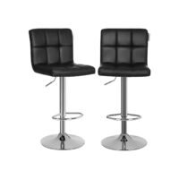 SONGMICS Set of 2 Bar or Kitchen Stools in Faux Leather, Adjustable and 360° Swivel, with Backrest and Footrest, Chromed Steel Structure, Black LJB64B