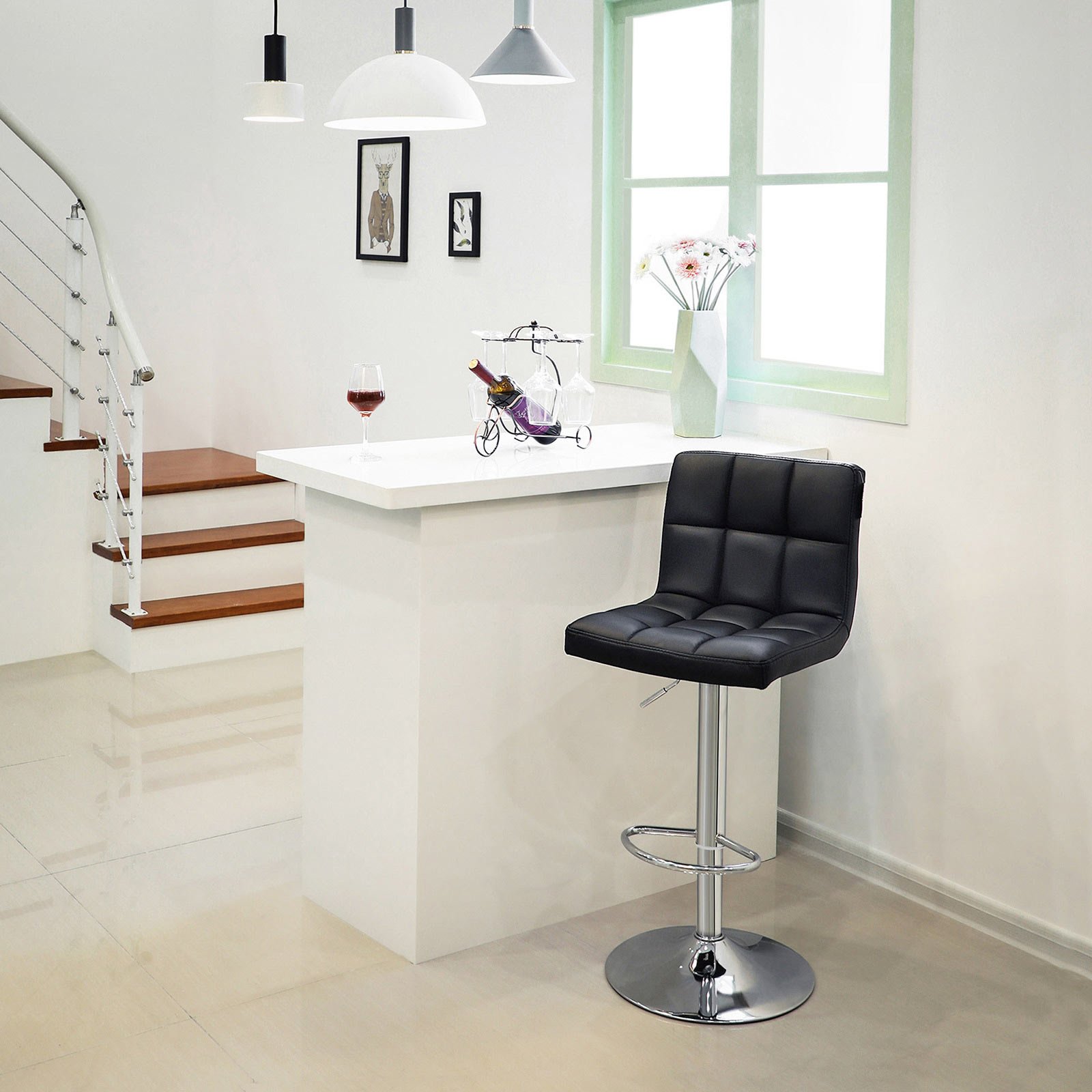 SONGMICS Set of 2 Bar or Kitchen Stools in Faux Leather, Adjustable and 360° Swivel, with Backrest and Footrest, Chromed Steel Structure, Black LJB64B 3 SONGMICS Set of 2 Bar or Kitchen Stools in Faux Leather, Adjustable and 360° Swivel, with Backrest and Footrest, Chromed Steel Structure, Black LJB64B - Bild 3