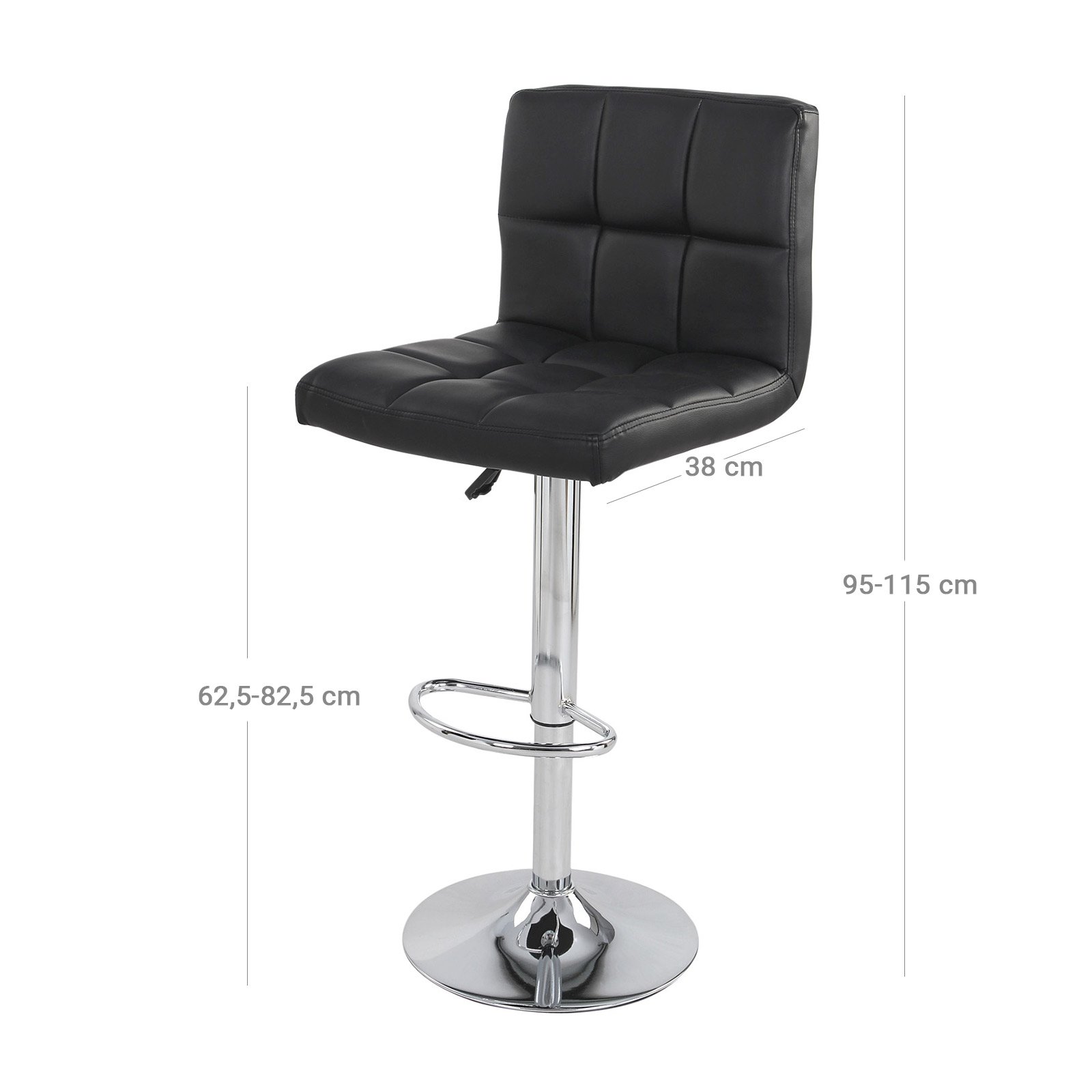 SONGMICS Set of 2 Bar or Kitchen Stools in Faux Leather, Adjustable and 360° Swivel, with Backrest and Footrest, Chromed Steel Structure, Black LJB64B 6 SONGMICS Set of 2 Bar or Kitchen Stools in Faux Leather, Adjustable and 360° Swivel, with Backrest and Footrest, Chromed Steel Structure, Black LJB64B - Bild 6