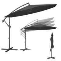 SONGMICS Cantilever Garden Parasol, 3 m Banana Patio Umbrella with Base, Hanging Umbrella with Crank for Opening Closing, Sunshade with Protection UPF 50+, Grey GPU116G01