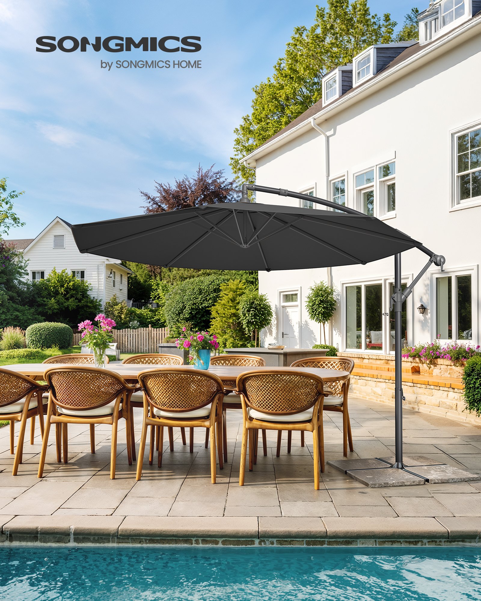 SONGMICS Cantilever Garden Parasol, 3 m Banana Patio Umbrella with Base, Hanging Umbrella with Crank for Opening Closing, Sunshade with Protection UPF 50+, Grey GPU116G01 2 SONGMICS Cantilever Garden Parasol, 3 m Banana Patio Umbrella with Base, Hanging Umbrella with Crank for Opening Closing, Sunshade with Protection UPF 50+, Grey GPU116G01 - Bild 2