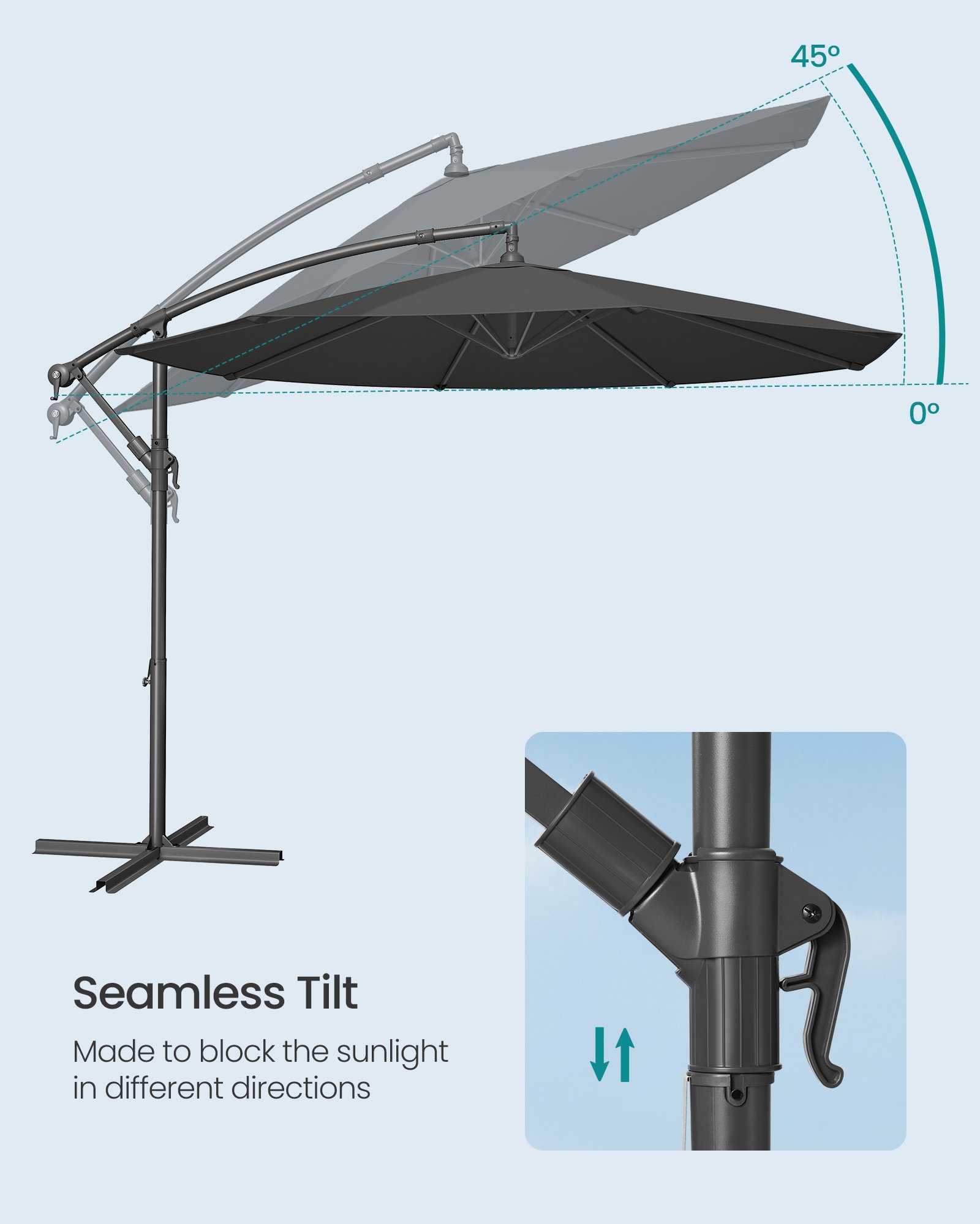 SONGMICS Cantilever Garden Parasol, 3 m Banana Patio Umbrella with Base, Hanging Umbrella with Crank for Opening Closing, Sunshade with Protection UPF 50+, Grey GPU116G01 4 SONGMICS Cantilever Garden Parasol, 3 m Banana Patio Umbrella with Base, Hanging Umbrella with Crank for Opening Closing, Sunshade with Protection UPF 50+, Grey GPU116G01 - Bild 4