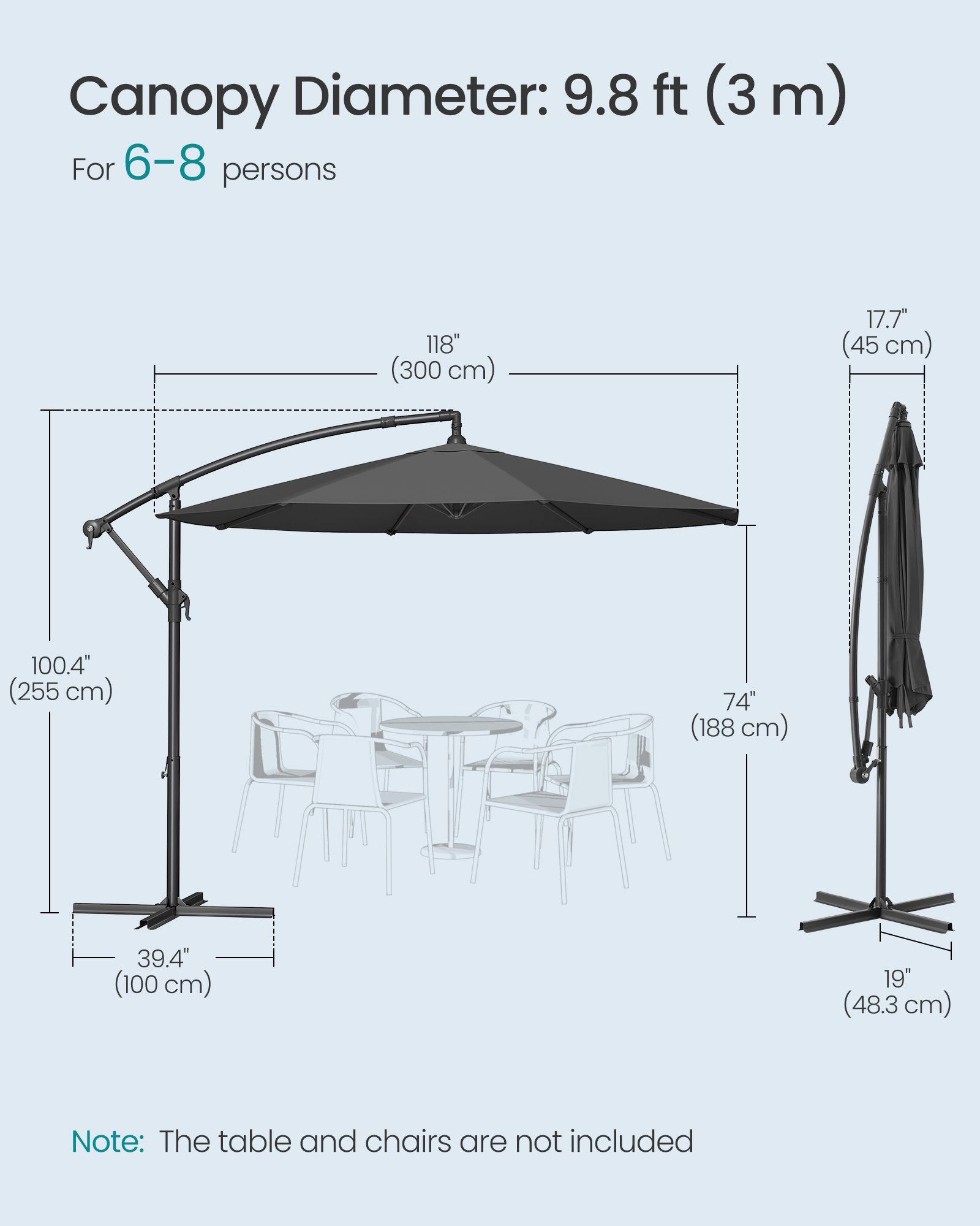 SONGMICS Cantilever Garden Parasol, 3 m Banana Patio Umbrella with Base, Hanging Umbrella with Crank for Opening Closing, Sunshade with Protection UPF 50+, Grey GPU116G01 5 SONGMICS Cantilever Garden Parasol, 3 m Banana Patio Umbrella with Base, Hanging Umbrella with Crank for Opening Closing, Sunshade with Protection UPF 50+, Grey GPU116G01 - Bild 5