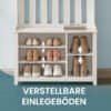 Praktiskt hallträd med skoförvaring och bänk i vitt.