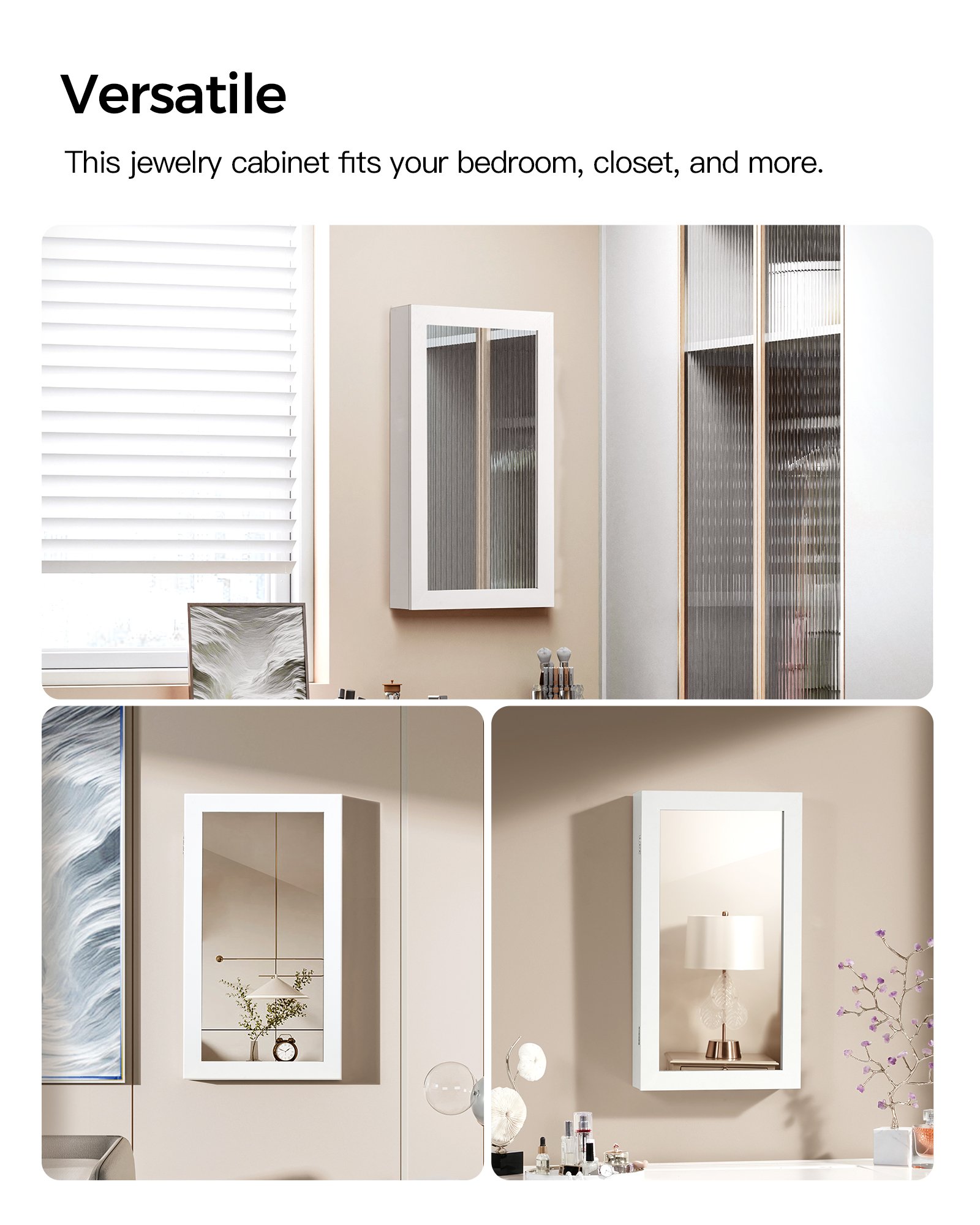 SONGMICS Lockable Jewelry Cabinet Armoire with Mirror, Wall-Mounted Space Saving Jewelry Storage Organizer, White JJC51WT 2 SONGMICS Lockable Jewelry Cabinet Armoire with Mirror, Wall-Mounted Space Saving Jewelry Storage Organizer, White JJC51WT - Bild 2