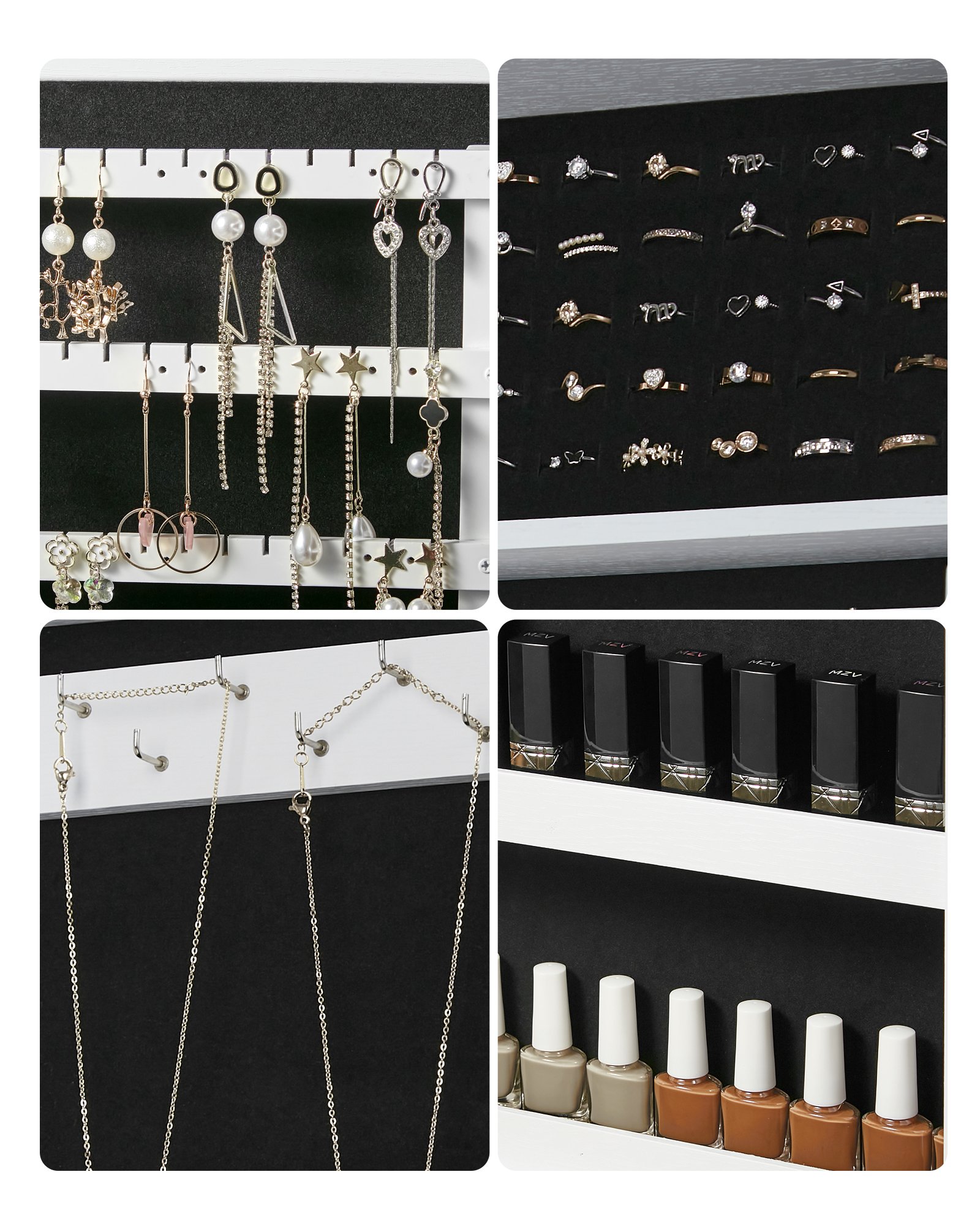SONGMICS Lockable Jewelry Cabinet Armoire with Mirror, Wall-Mounted Space Saving Jewelry Storage Organizer, White JJC51WT 4 SONGMICS Lockable Jewelry Cabinet Armoire with Mirror, Wall-Mounted Space Saving Jewelry Storage Organizer, White JJC51WT - Bild 4