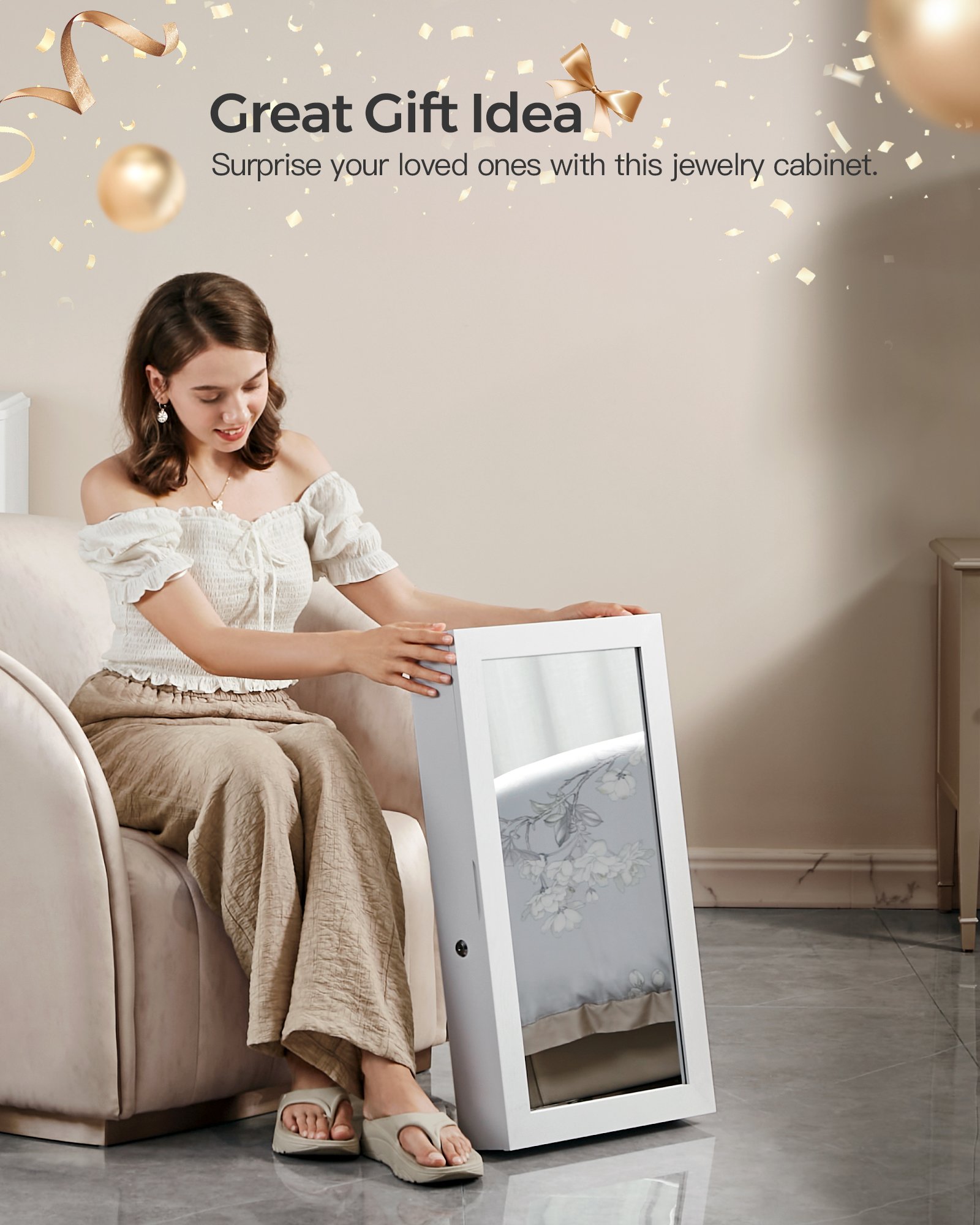 SONGMICS Lockable Jewelry Cabinet Armoire with Mirror, Wall-Mounted Space Saving Jewelry Storage Organizer, White JJC51WT 5 SONGMICS Lockable Jewelry Cabinet Armoire with Mirror, Wall-Mounted Space Saving Jewelry Storage Organizer, White JJC51WT - Bild 5