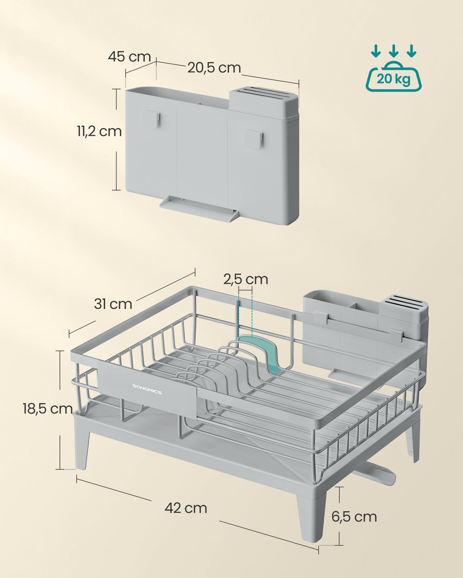 Diskställ för köksbänk, 360° roterbart, 31 x 42 x 18,5 cm, duvgrå 5 Diskställ för köksbänk, 360° roterbart, 31 x 42 x 18,5 cm, duvgrå - Bild 5