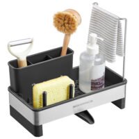 Köksdiskbänkshållare Tidy, diskbänksorganisatör, rostfritt stål, bläcksvart och silver