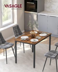 VASAGLE Dining Table, Kitchen Table, 70 x 110 x 77 cm, Dining Table for 4 People, Living Room Desk, for Dining Room, Kitchen, Industrial, Rustic Brown and Black KDT081B01