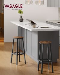 VASAGLE Set of 2 Bar Stools with Metal Frame and Footrest, Easy to Assemble Height 74 cm Kitchen Living Dining Room Rustic Brown Black LBC132K01