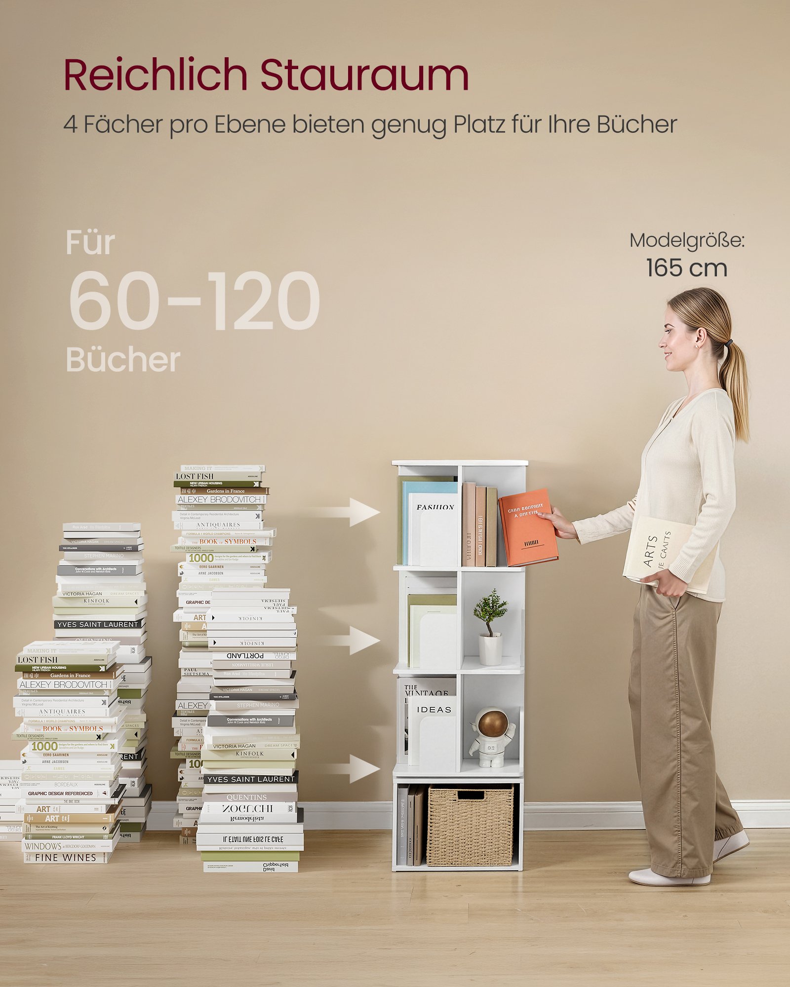 VASAGLE Custos Collection - Rotating Bookcase, Storage Shelf with 4 Levels, Standing Shelf with Open Compartments, 40 x 40 x 124.6 cm, for Bedroom, Living Room, Office, Cloud White LBC471WB01 3 VASAGLE Custos Collection - Rotating Bookcase, Storage Shelf with 4 Levels, Standing Shelf with Open Compartments, 40 x 40 x 124.6 cm, for Bedroom, Living Room, Office, Cloud White LBC471WB01 - Bild 3